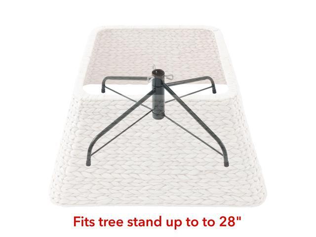 Casafield 22-Inch Christmas Tree Collar, Water Hyacinth Woven Tree Square Base Cover with Cord Cut Out, Whitewash