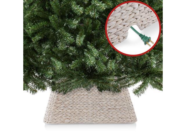 Casafield 22-Inch Christmas Tree Collar, Water Hyacinth Woven Tree Square Base Cover with Cord Cut Out, Whitewash