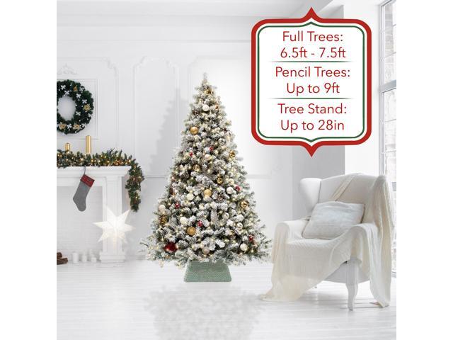 Casafield 22-Inch Christmas Tree Collar, Water Hyacinth Woven Tree Square Base Cover with Cord Cut Out, Seafoam