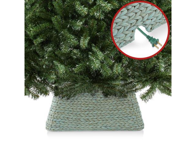 Casafield 22-Inch Christmas Tree Collar, Water Hyacinth Woven Tree Square Base Cover with Cord Cut Out, Seafoam