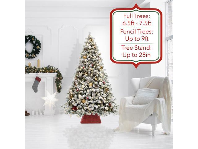 Casafield 22-Inch Christmas Tree Collar, Water Hyacinth Woven Tree Square Base Cover with Cord Cut Out, Red
