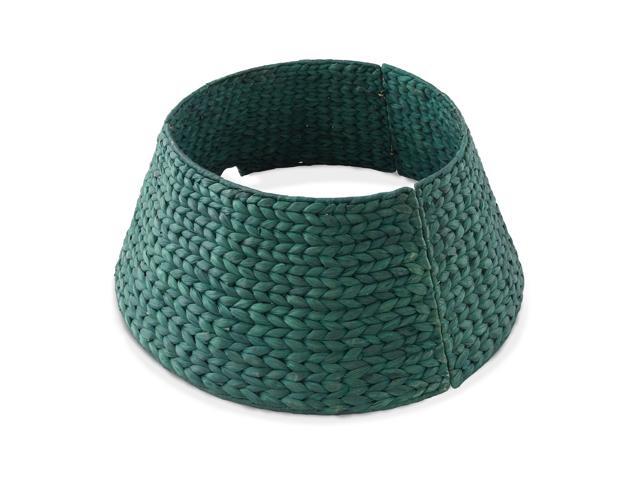 Casafield 24-Inch Christmas Tree Collar, Woven Water Hyacinth Tree Base Cover with Cord Cut Out, Green