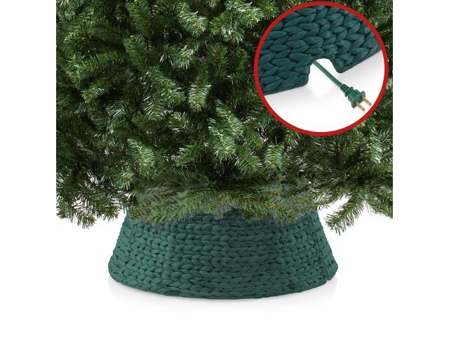 Casafield 24-Inch Christmas Tree Collar, Woven Water Hyacinth Tree Base Cover with Cord Cut Out, Green