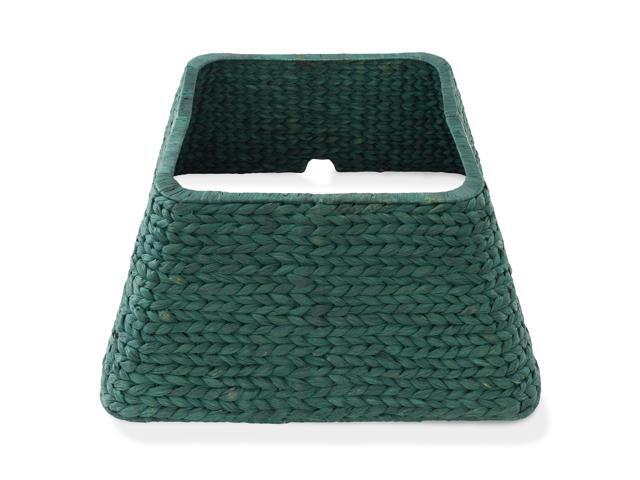 Casafield 22-Inch Christmas Tree Collar, Water Hyacinth Woven Tree Square Base Cover with Cord Cut Out, Green