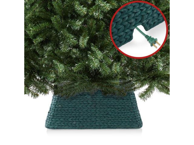 Casafield 22-Inch Christmas Tree Collar, Water Hyacinth Woven Tree Square Base Cover with Cord Cut Out, Green