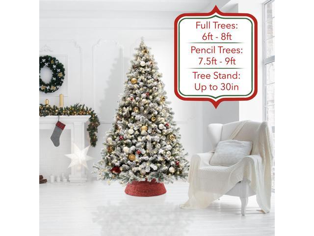 Casafield 32-Inch Christmas Tree Collar, Woven Water Hyacinth Tree Base Cover with Cord Cut Out, Red