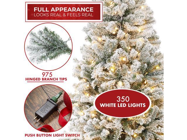 Casafield 7.5FT Pre-Lit Realistic Pencil Snow-Flocked Alpine Fir Artificial Holiday Christmas Tree with LED Lights and Metal Stand