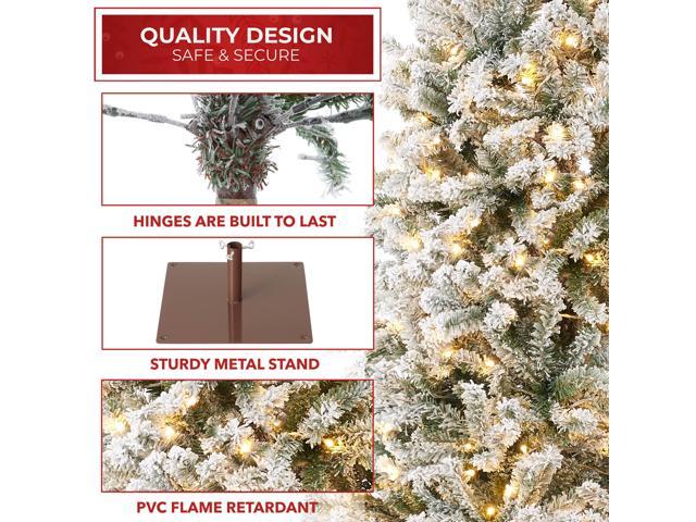 Casafield 7.5FT Pre-Lit Realistic Pencil Snow-Flocked Alpine Fir Artificial Holiday Christmas Tree with LED Lights and Metal Stand