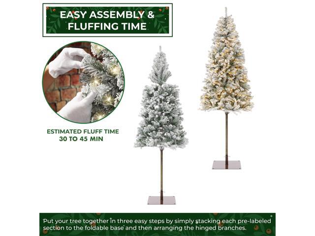 Casafield 7.5FT Pre-Lit Realistic Pencil Snow-Flocked Alpine Fir Artificial Holiday Christmas Tree with LED Lights and Metal Stand