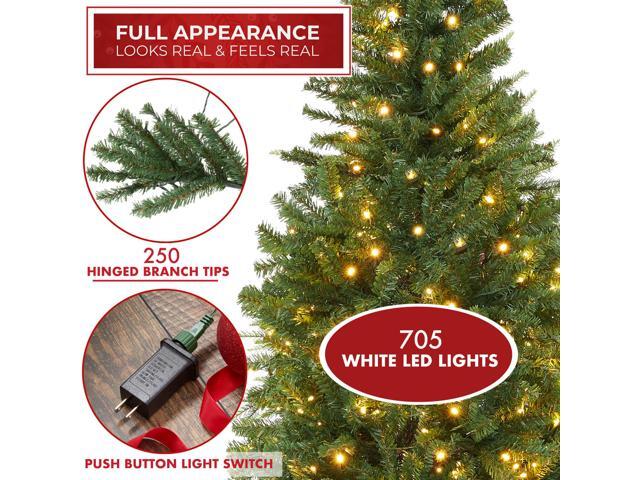Casafield 6.5FT Pre-Lit Realistic Pencil Alpine Fir Artificial Holiday Christmas Tree with LED Lights and Metal Stand