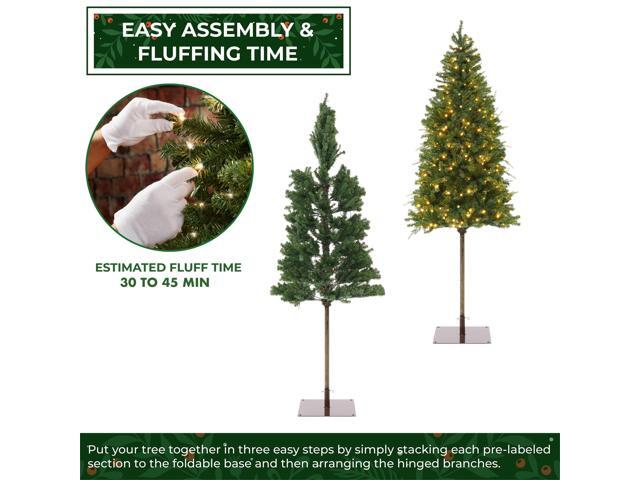 Casafield 6.5FT Pre-Lit Realistic Pencil Alpine Fir Artificial Holiday Christmas Tree with LED Lights and Metal Stand
