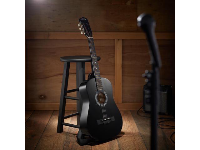 Ashthorpe 38-inch Beginner Acoustic Guitar Package (Black), Basic Starter Kit w/ Gig Bag, Strings, Strap, Tuner, Pitch Pipe, Picks