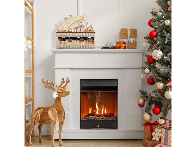 Casafield Wooden Christmas Advent Calendar, Pre-Lit with Drawers Holiday Decoration with Shooting Star and LED Light-Up Background