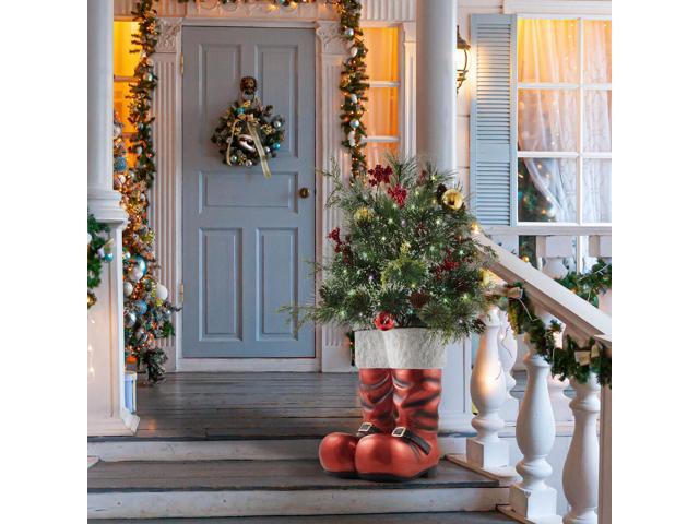 Casafield Santa Boots Decoration with Holiday Greenery, 40' Pre-Lit Hand-Painted Outdoor Christmas Decor