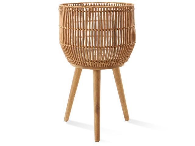 Casafield Indoor Planter with Stand, Natural Floor Planter with Wood Legs, Large Plant Pot Cover with Liner for Houseplants, Flower Pots and Trees