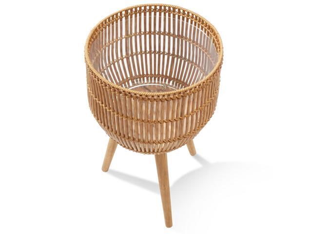 Casafield Indoor Planter with Stand, Natural Floor Planter with Wood Legs, Large Plant Pot Cover with Liner for Houseplants, Flower Pots and Trees