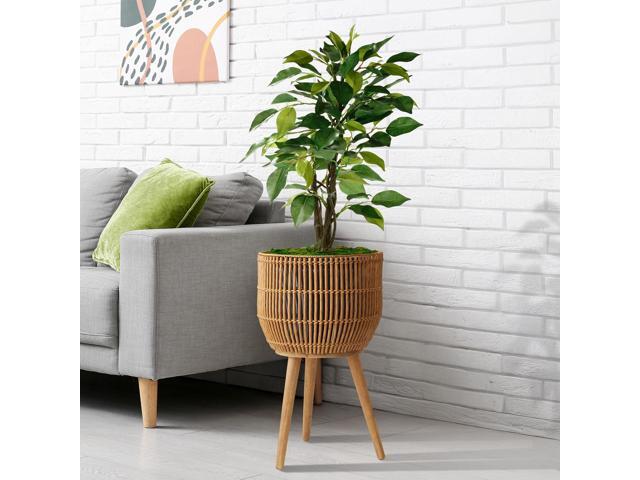 Casafield Indoor Planter with Stand, Natural Floor Planter with Wood Legs, Large Plant Pot Cover with Liner for Houseplants, Flower Pots and Trees