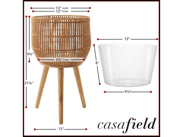 Casafield Indoor Planter with Stand, Natural Floor Planter with Wood Legs, Large Plant Pot Cover with Liner for Houseplants, Flower Pots and Trees