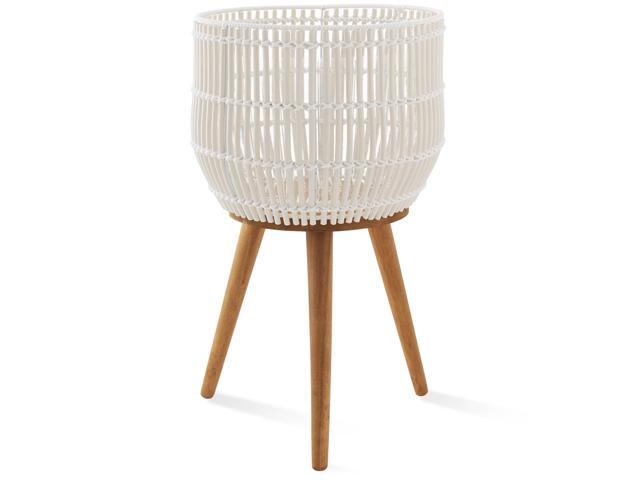 Casafield Indoor Planter with Stand, White Floor Planter with Wood Legs, Large Plant Pot Cover with Liner for Houseplants, Flower Pots and Trees