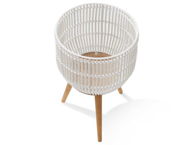 Casafield Indoor Planter with Stand, White Floor Planter with Wood Legs, Large Plant Pot Cover with Liner for Houseplants, Flower Pots and Trees