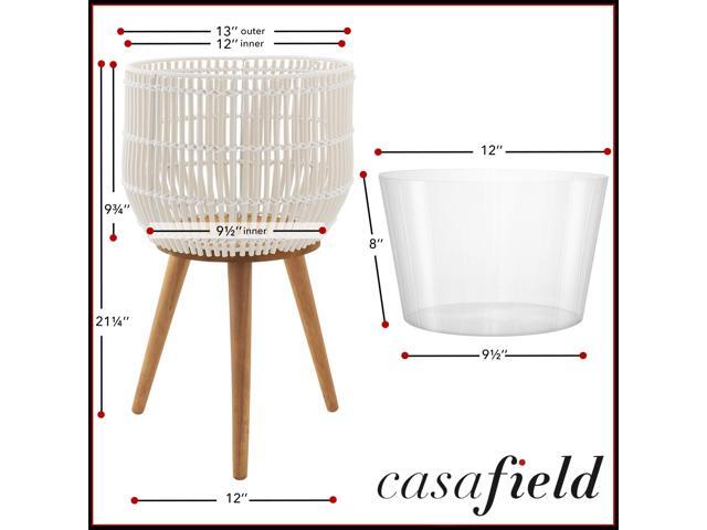 Casafield Indoor Planter with Stand, White Floor Planter with Wood Legs, Large Plant Pot Cover with Liner for Houseplants, Flower Pots and Trees