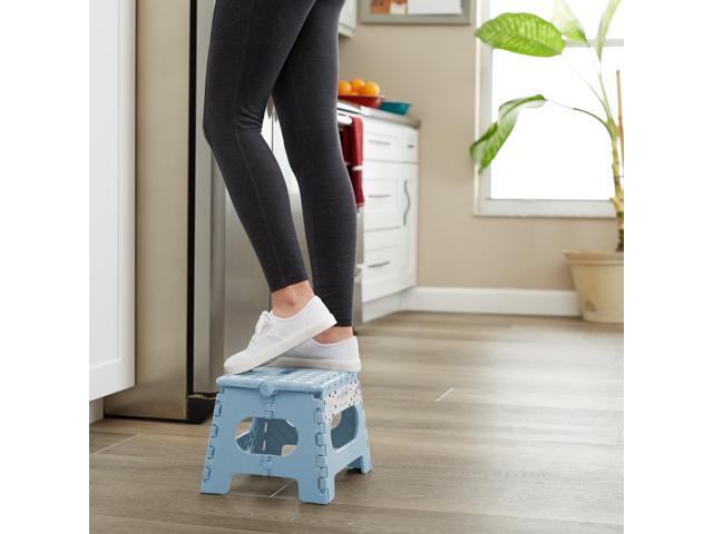 Casafield 9' Folding Step Stool with Handle (Set of 2), Light Blue - Portable Collapsible Small Plastic Foot Stool for Kids and Adults - Use in the...