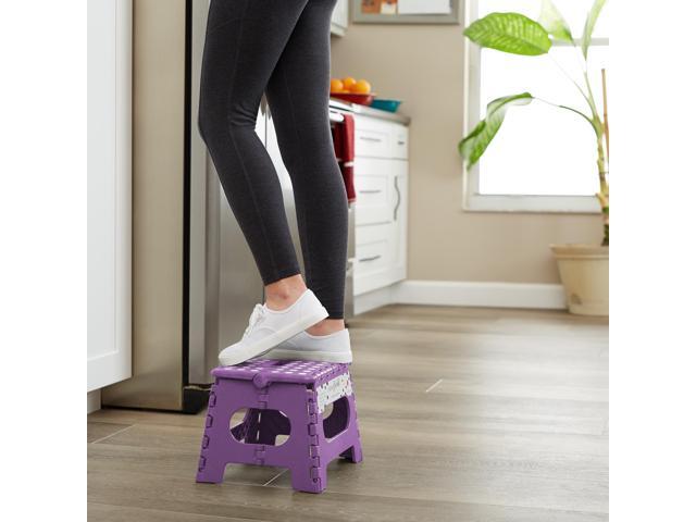 Casafield 9' Folding Step Stool with Handle (Set of 2), Purple - Portable Collapsible Small Plastic Foot Stool for Kids and Adults - Use in the...