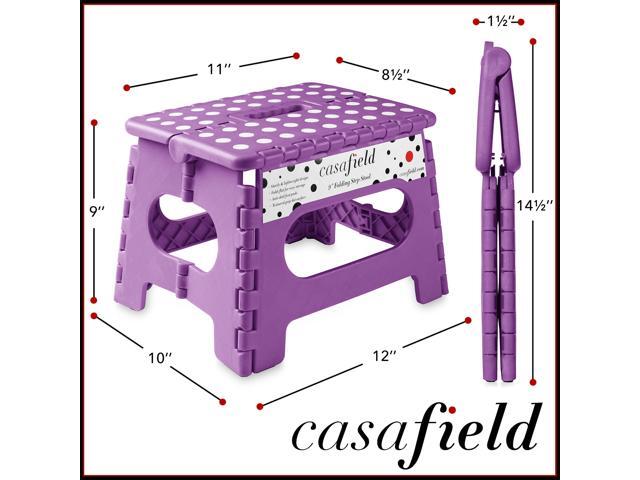 Casafield 9' Folding Step Stool with Handle (Set of 2), Purple - Portable Collapsible Small Plastic Foot Stool for Kids and Adults - Use in the...