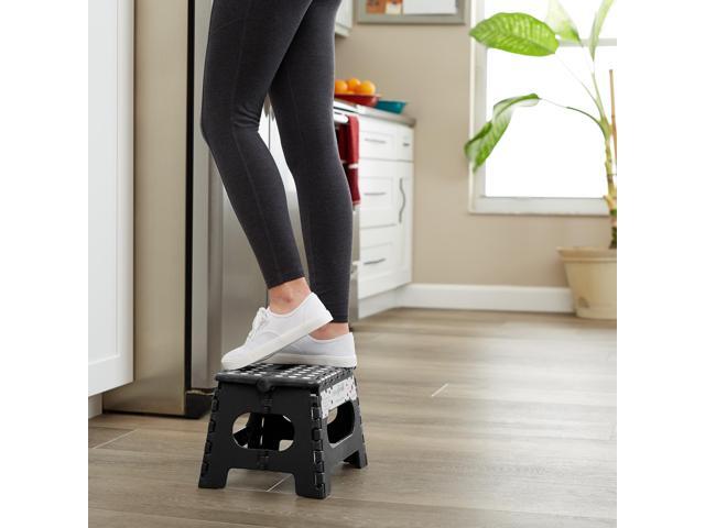 Casafield 9' Folding Step Stool with Handle, Black - Portable Collapsible Small Plastic Foot Stool for Kids and Adults - Use in the Kitchen,...