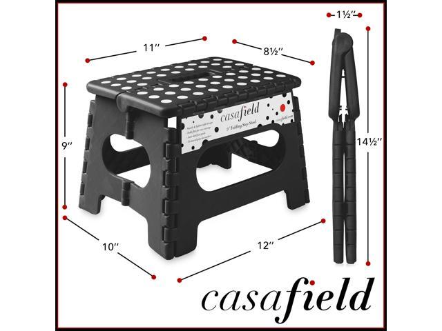 Casafield 9' Folding Step Stool with Handle, Black - Portable Collapsible Small Plastic Foot Stool for Kids and Adults - Use in the Kitchen,...