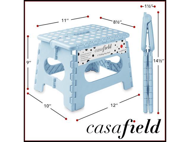 Casafield 9' Folding Step Stool with Handle, Blue - Portable Collapsible Small Plastic Foot Stool for Kids and Adults - Use in the Kitchen,...