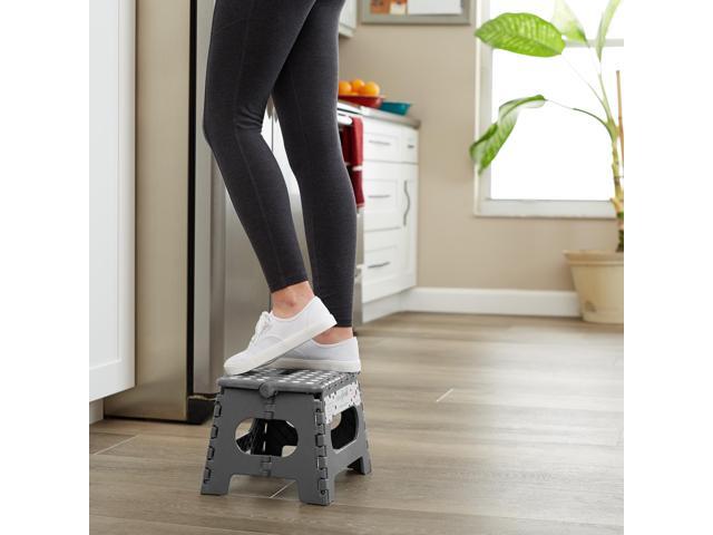 Casafield 9' Folding Step Stool with Handle, Gray - Portable Collapsible Small Plastic Foot Stool for Kids and Adults - Use in the Kitchen,...