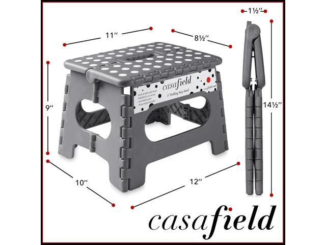 Casafield 9' Folding Step Stool with Handle, Gray - Portable Collapsible Small Plastic Foot Stool for Kids and Adults - Use in the Kitchen,...