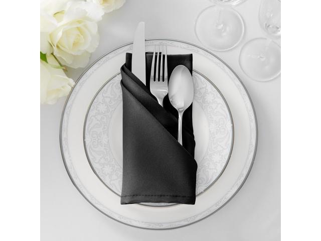 Lann's Linens Set of 12 Cloth Dinner Napkins, 17-inch Polyester Napkins, Washable and Reusable Fabric for Weddings, Hotels, Restaurants - Black