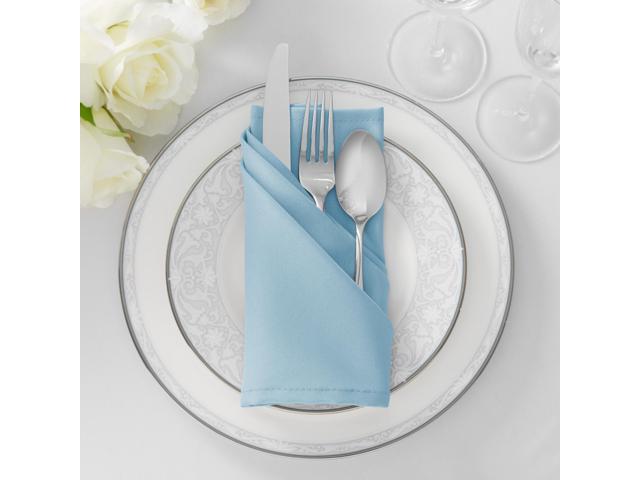 Lann's Linens Set of 12 Cloth Dinner Napkins, 17-inch Polyester Napkins, Washable and Reusable Fabric for Weddings, Hotels, Restaurants - Baby Blue