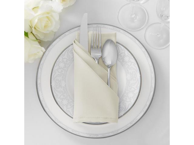 Lann's Linens Set of 12 Cloth Dinner Napkins, 20-inch Polyester Napkins, Washable and Reusable Fabric for Weddings, Hotels, Restaurants - Ivory