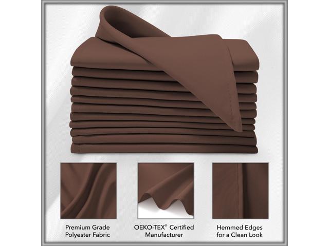 Lann's Linens Set of 12 Cloth Dinner Napkins, 20-inch Polyester Napkins, Washable and Reusable Fabric for Wedding, Hotel, Restaurant - Chocolate Brown