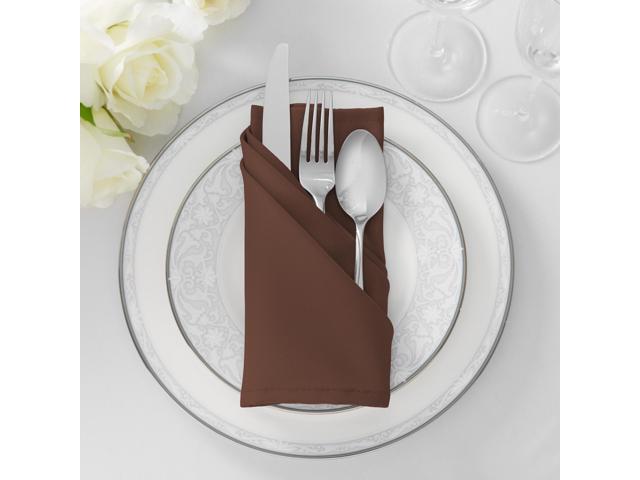 Lann's Linens Set of 12 Cloth Dinner Napkins, 20-inch Polyester Napkins, Washable and Reusable Fabric for Wedding, Hotel, Restaurant - Chocolate Brown