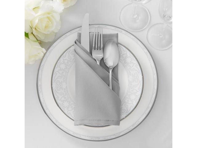 Lann's Linens Set of 144 Cloth Dinner Napkins, 17-inch Polyester Napkins, Washable and Reusable Fabric for Weddings, Hotels, Restaurants - Silver Gray