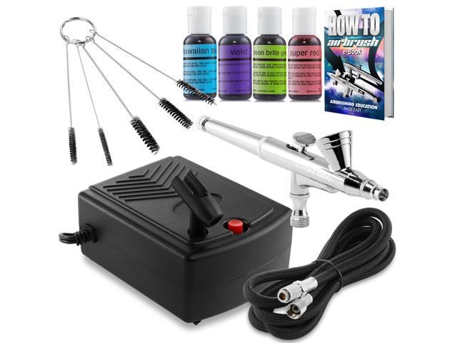 PointZero Airbrush Cake Decorating Kit - Professional Airbrush, Portable Compressor Bundle with 4 Chefmaster Colors