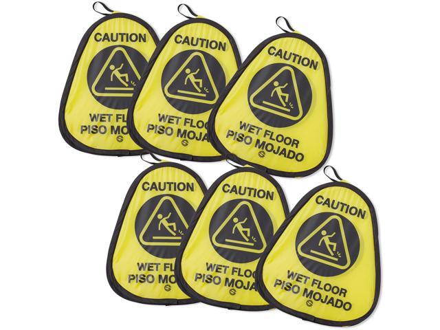 Dryser 6-Pack 16' Pop-up Caution Wet Floor Signs - Yellow 4-Sided English/Spanish Warnings