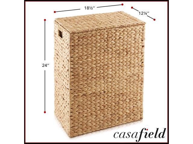 Casafield Large Laundry Hamper with Lid and Removable Liner Bag - Natural, Woven Water Hyacinth Rectangular Laundry Basket Sorter for Clothes and...