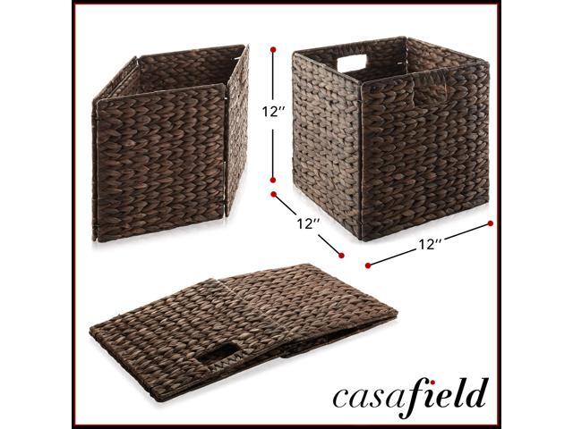 Casafield 12' x 12' Water Hyacinth Storage Baskets, Espresso - Set of 2 Collapsible Cube Organizers, Woven Bins for Bathroom, Bedroom, Laundry,...