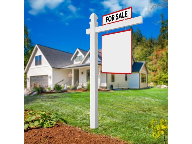 Casafield 72' x 36' Real Estate Sign Post for Open House and Yard Sale Signs with Flat Cap and Gothic Cap Options - Vinyl PVC - White