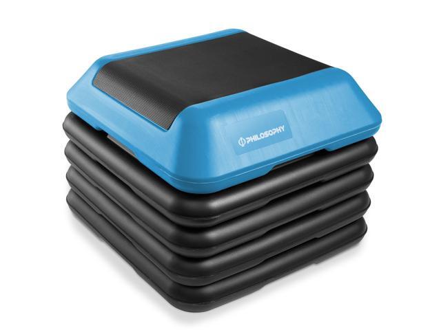Philosophy Gym Aerobic Exercise Adjustable High Step Platform, with 4 Risers Included - Blue
