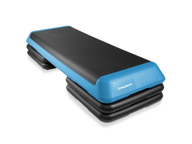 Philosophy Gym Aerobic Exercise Adjustable Step Platform, Health Club Size, with 4 Risers - Blue