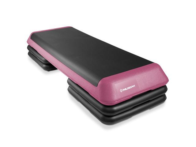 Philosophy Gym Aerobic Exercise Adjustable Step Platform, Health Club Size, with 4 Risers - Pink