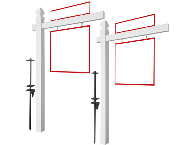Casafield 72' x 47' Real Estate Sign Post for Open House and Yard Sale Signs with Flat Cap and Gothic Cap Options - Vinyl PVC - White - 2 Pack