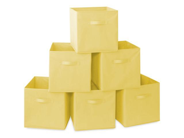Casafield Set of 6 Collapsible Fabric Cube Storage Bins, Yellow - 13' Foldable Cloth Baskets for Shelves, Cubby Organizers & More