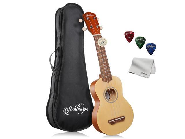 Ashthorpe Soprano Ukulele for Beginners - Two-Tone, 21-inch 4 String Uke Starter Bundle Kit for Kids with Gig Bag, Cloth, and Picks